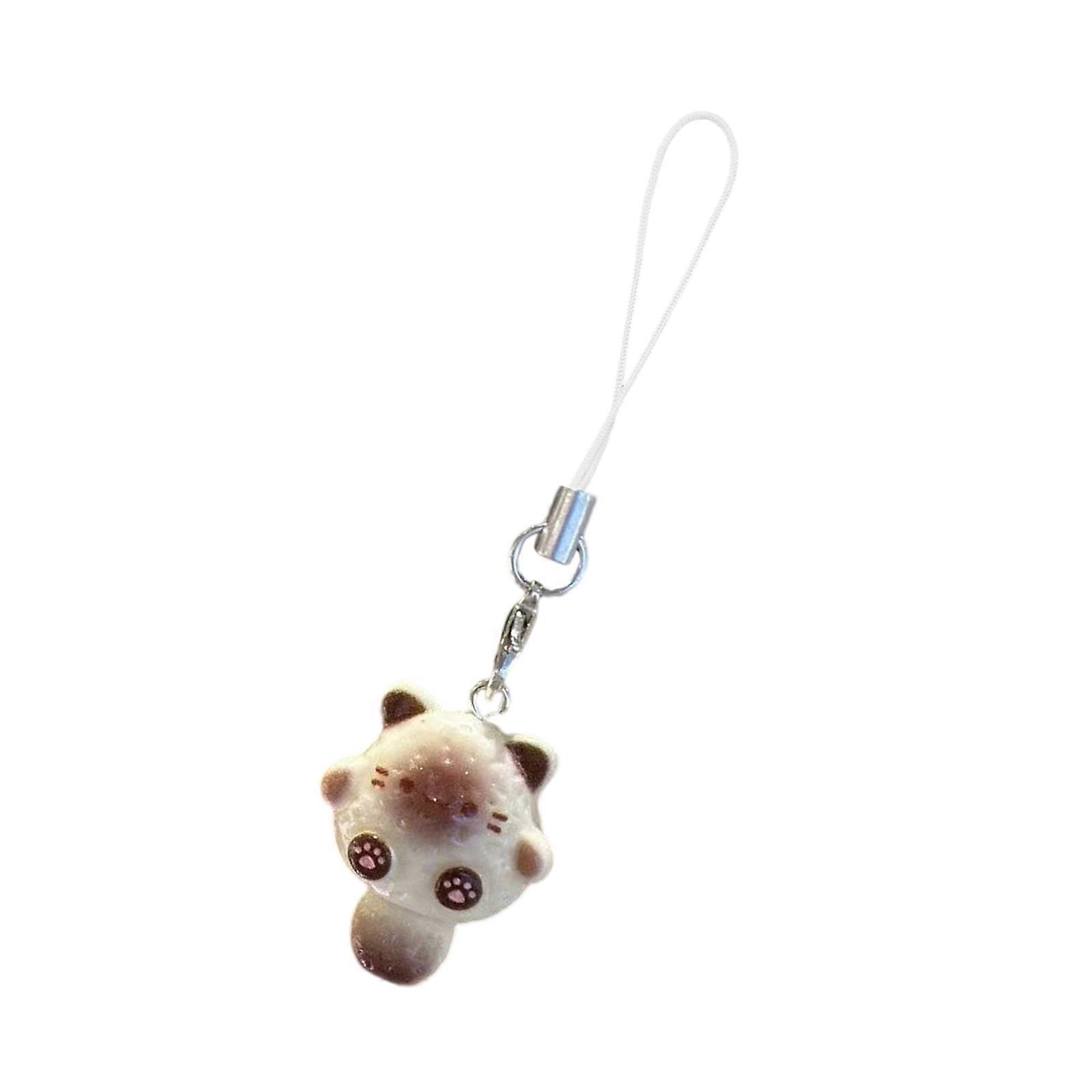 Sturdy Resin Cat Style Phone Lanyard Charming 3D Cat Pendant Phone Lanyard Hanging Accessory For Adding Personality White