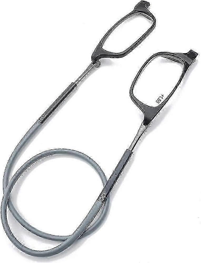 Foldable TR90 Magnetic Hanging Reading Glasses 1.75x in Black & Gray for Hands-Free Use