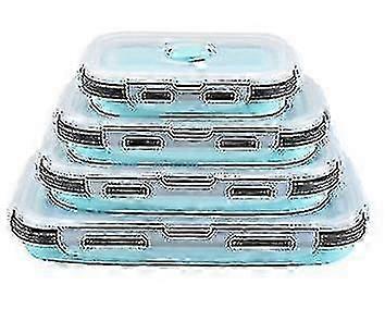 4 Pcs Of Square Silicone Folding Lunch Box, Refrigerator Storage Fr...