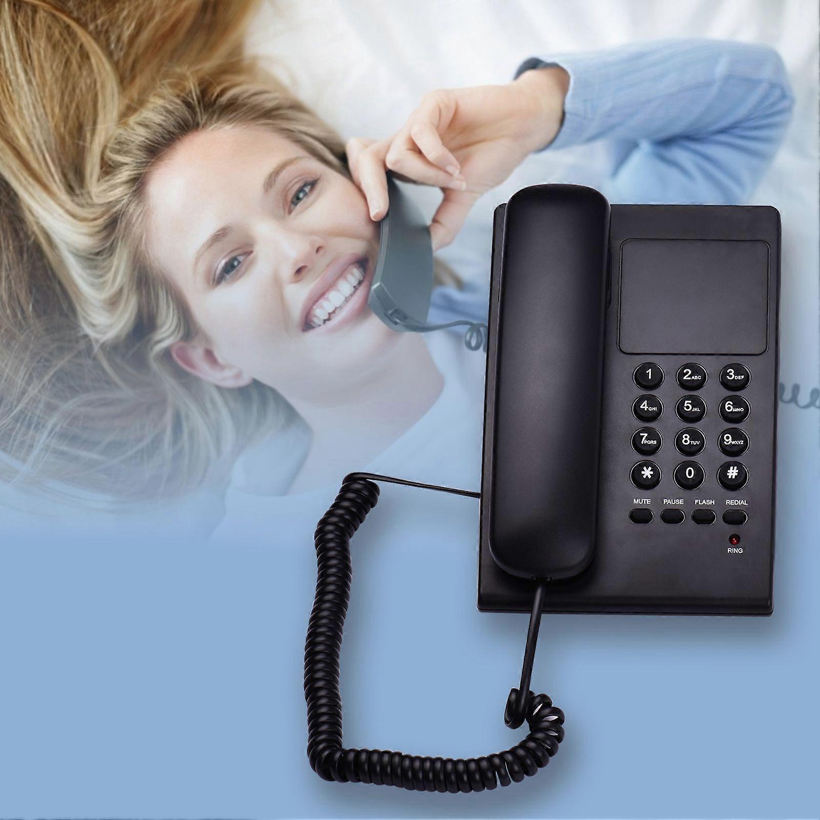 Black Corded Phone Desk Landline Phone Wall Mountable Telephone Support Ringer/Handset Receive Volume Control Flash Mute Function Redial for Hotel Off