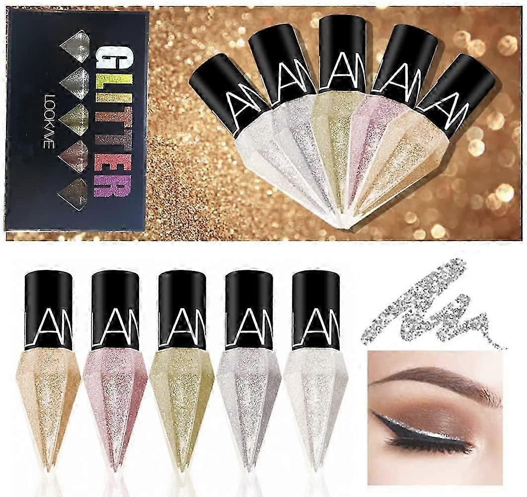 Glitter Liquid Eyeliner Colorful Set,5 Colors Metallic Shimmer Diam...