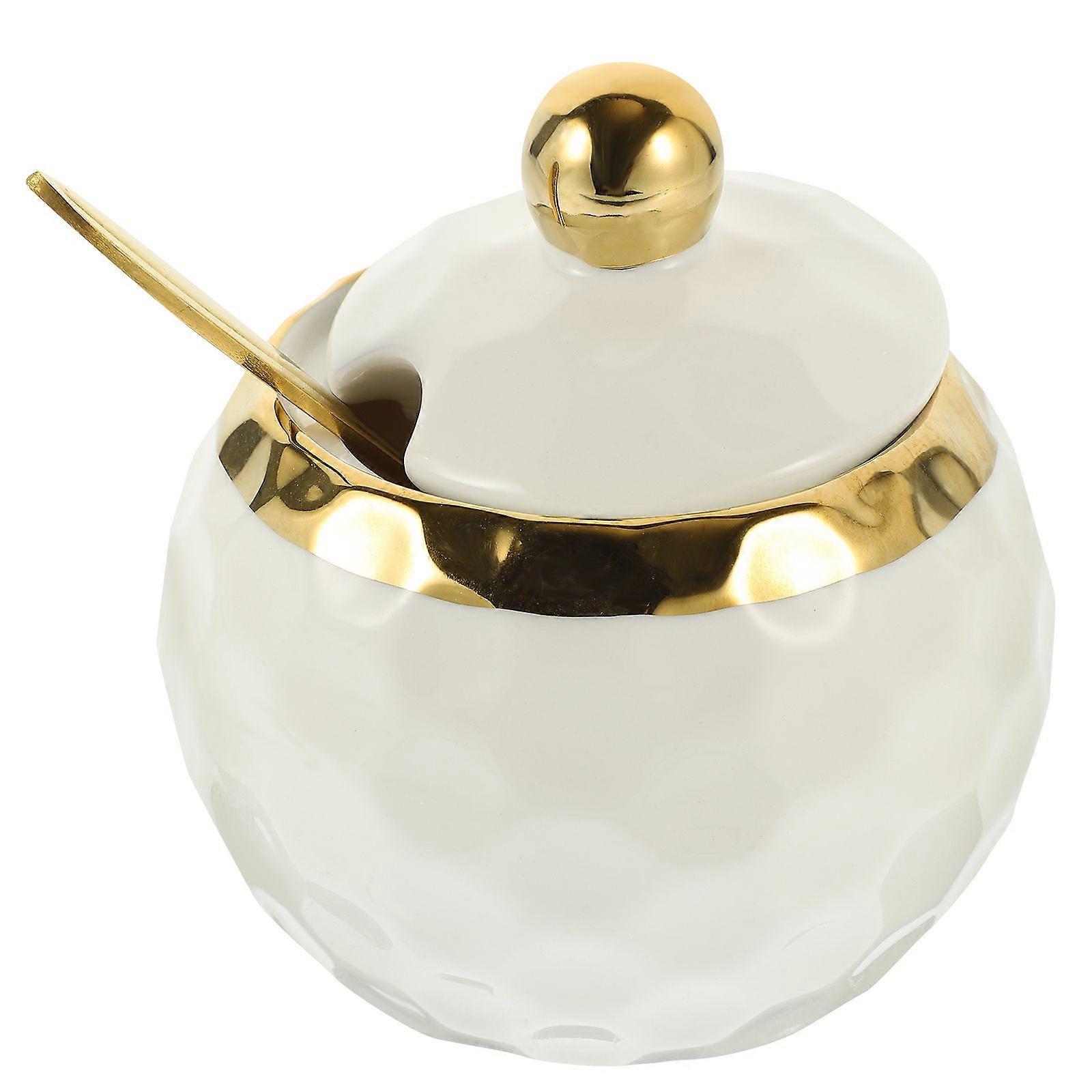 1 Set Ceramic Condiment Jar Sugar Condiment Pot Storage Jar Seasoning Box with Lid Spoon