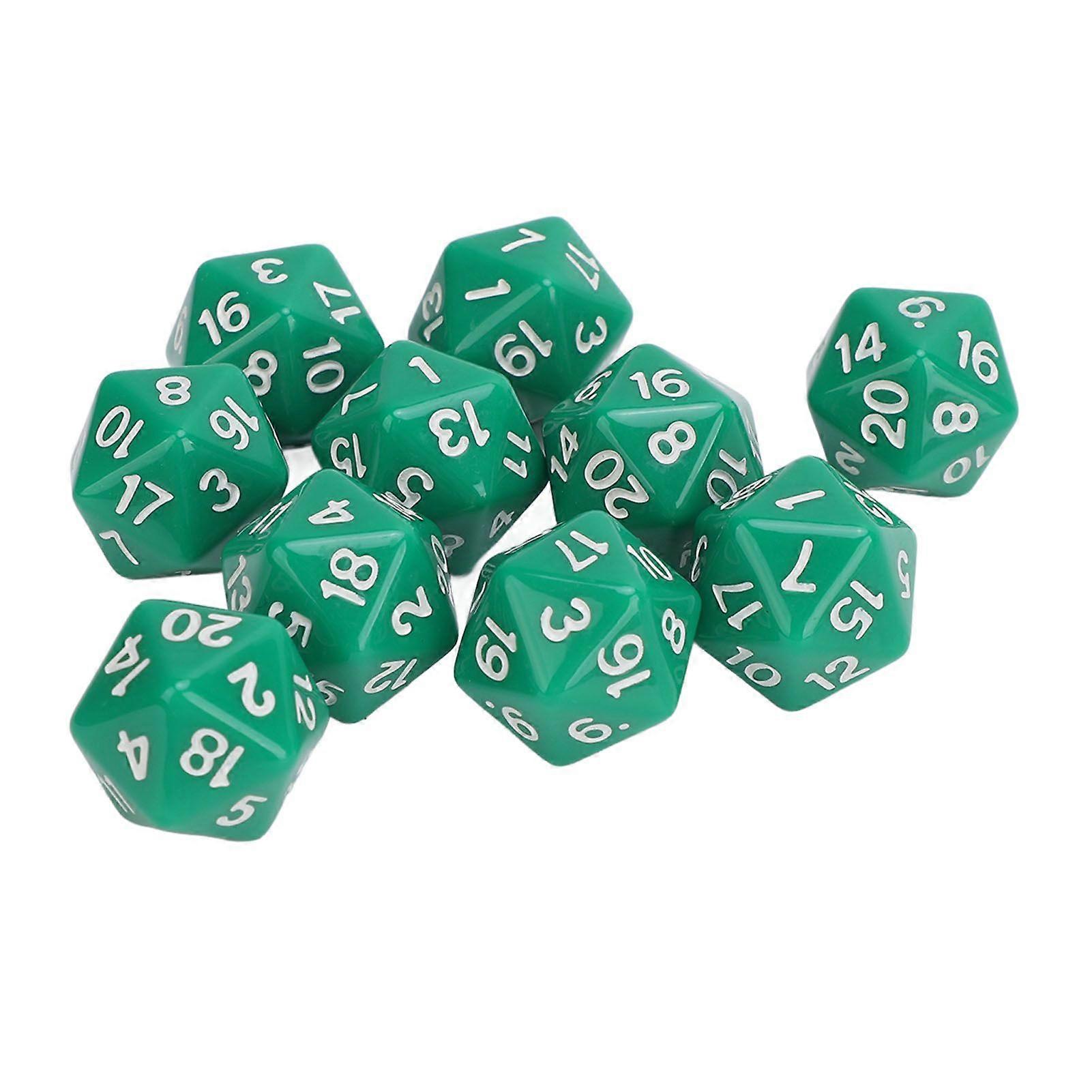 10PCS Polyhedral Dice Set Plastic Lightweight 20 Sided Dice for Role Playing Table Games Green