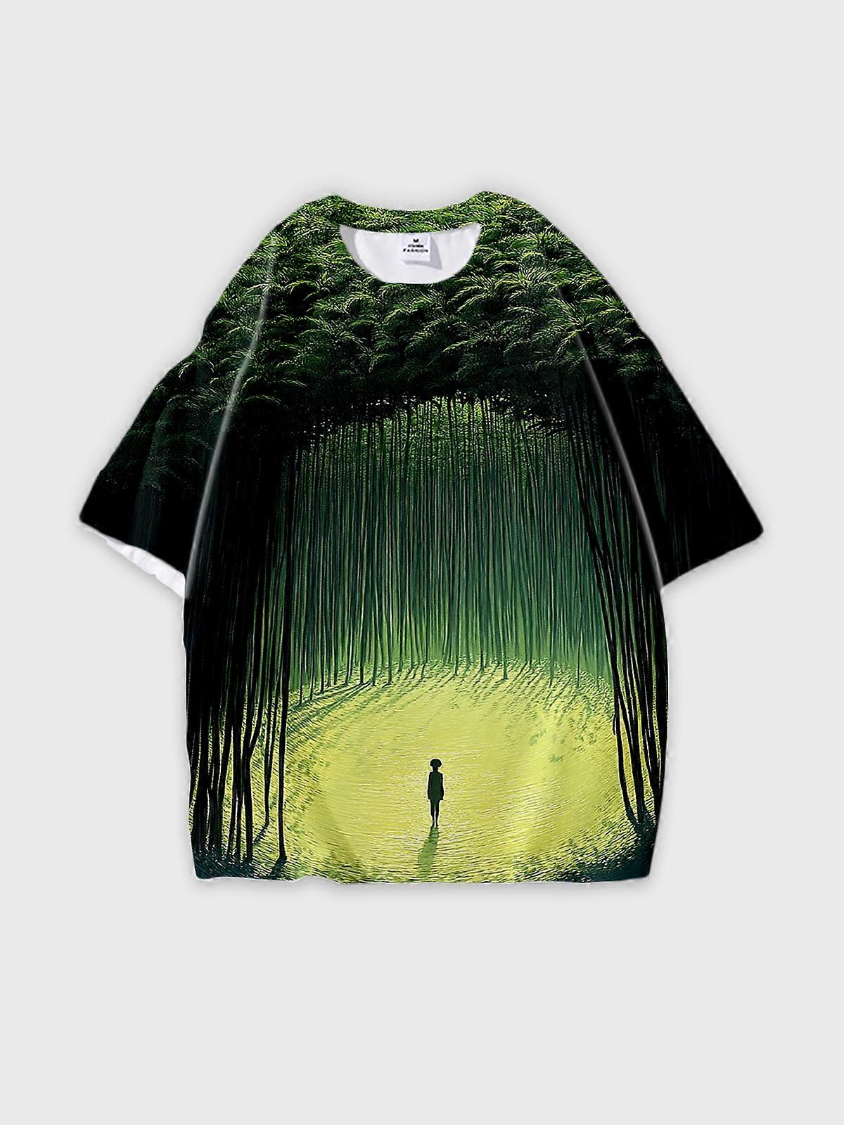 T-Shirt Round Neck, Loose Short Sleeve Pattern Graphic Tee, Unisex Summer Casual Top V2932