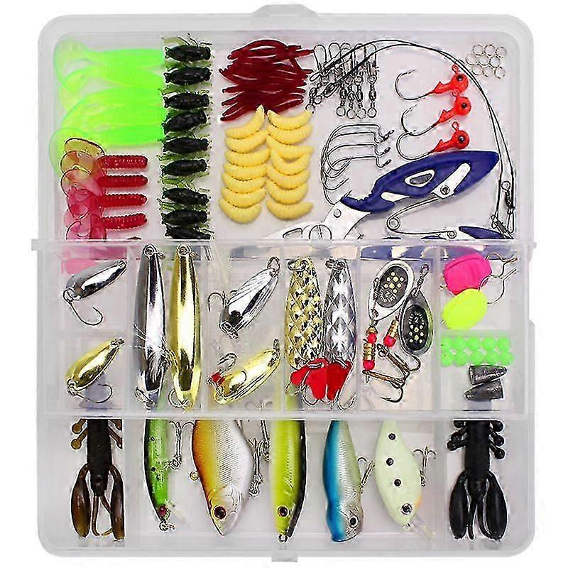 Fishing Lures Set of 101 Pieces with Spinners, VIBs, Hooks, Swivels, Pliers & Tackle Box - Complete Fishing Gear