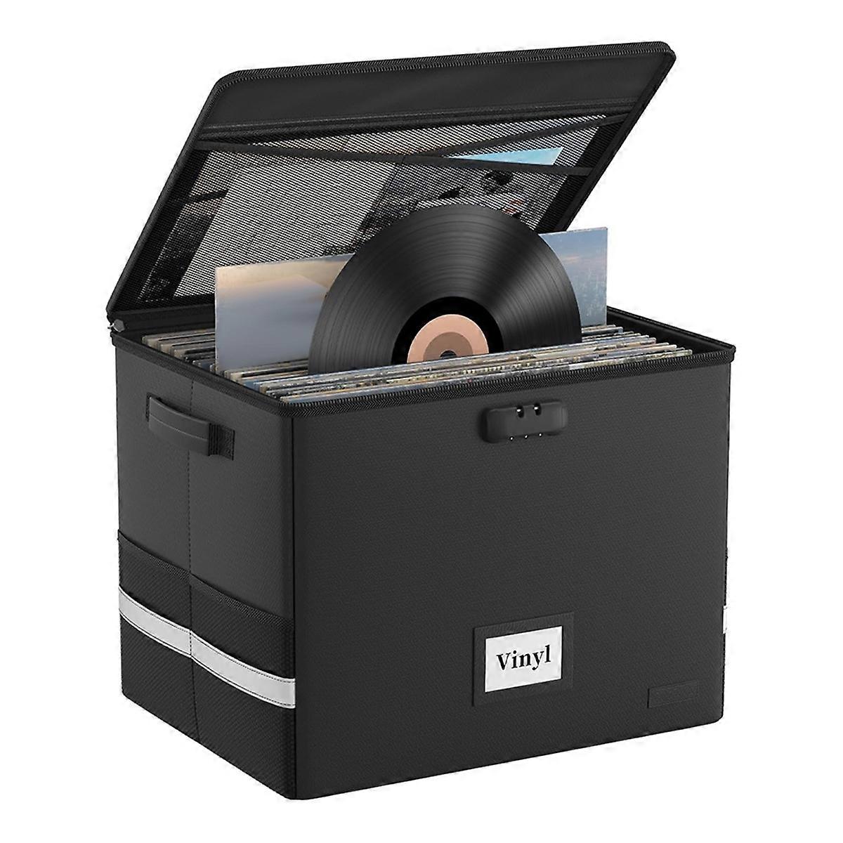 Vinyl Record Storage Box with Lock,for 100+ Single Records