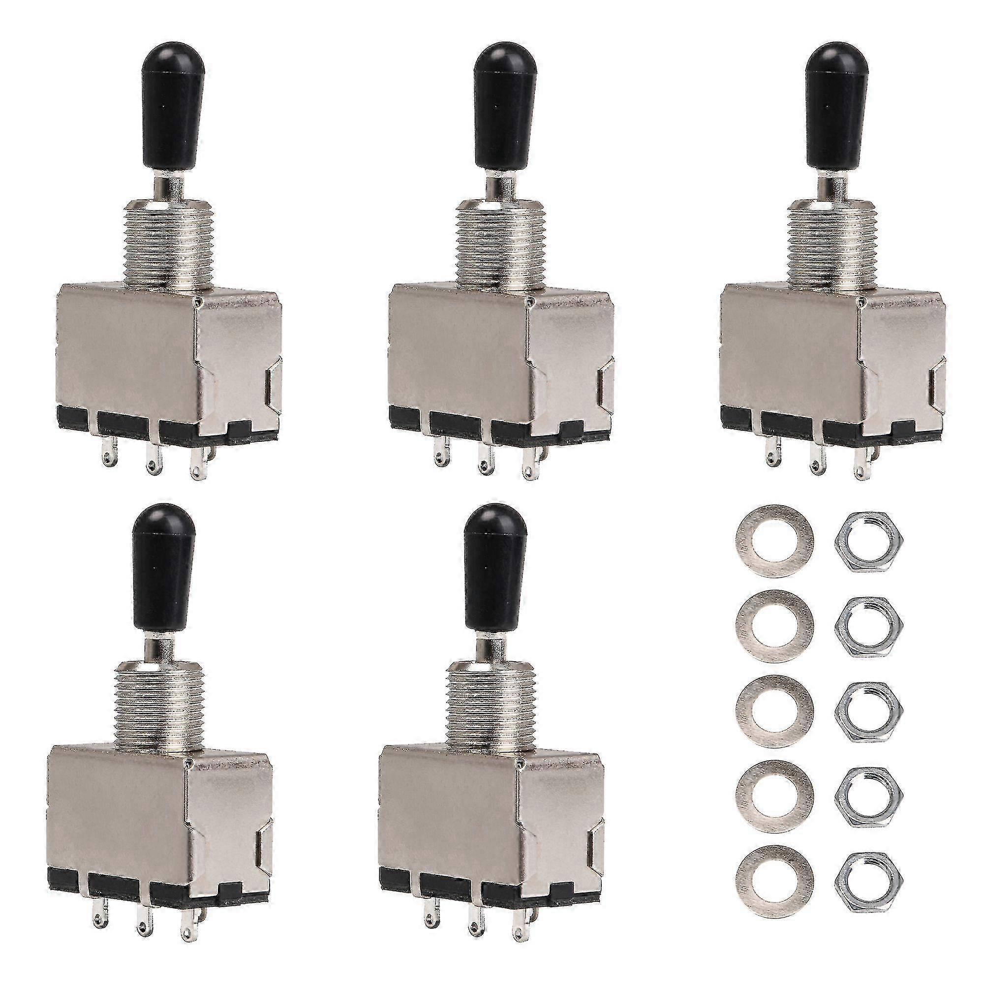 Chrome 3 Way Sealed Pickup Selector Enclosed Black Tip Toggle Switch Set of 5