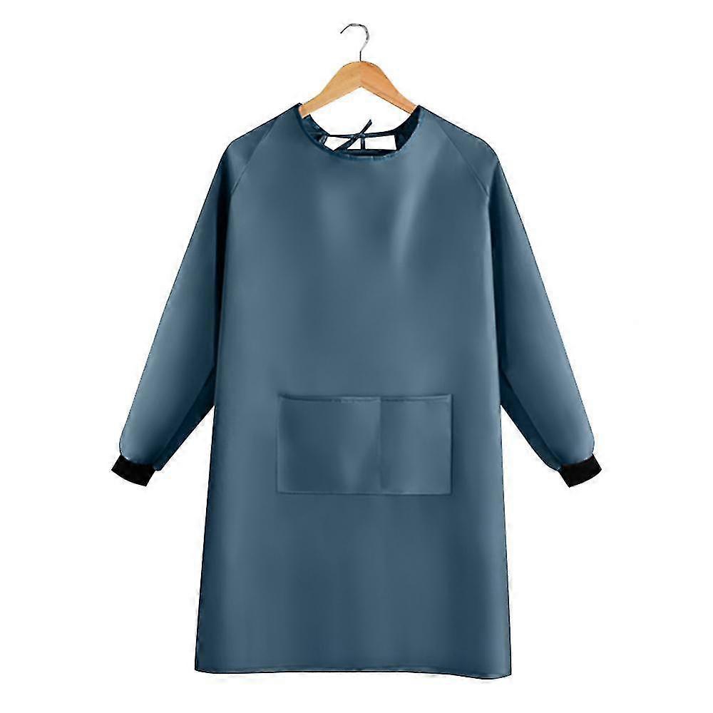 Homemiyn Household Long Sleeve Apron Waterproof And Oilproof Front Pocket Design(Blue)