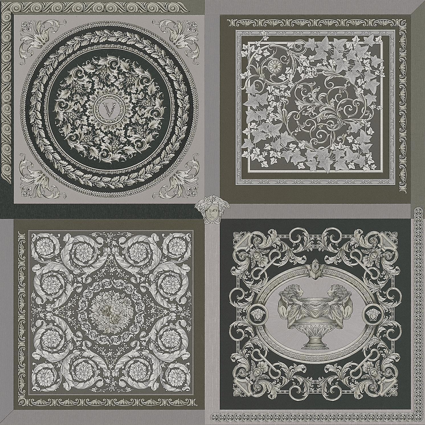 Versace Panel Silver Grey Wallpaper