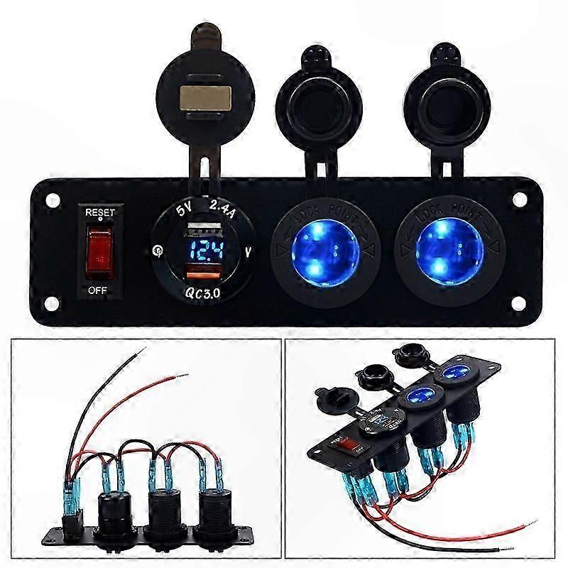 12V DC Socket with USB Port and Pre-Wired Cigarette Lighter Panel