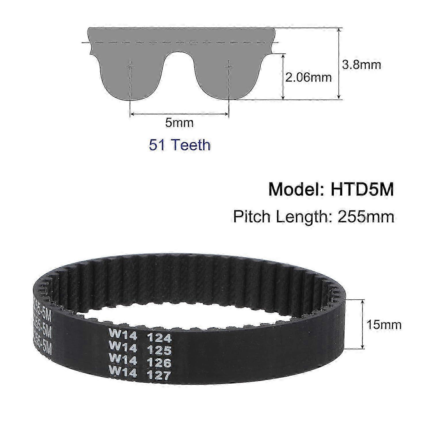 2025high quality HTD-5M Rubber Toothed Belt 255 mm Circumference x 15 Width 3.6 H
