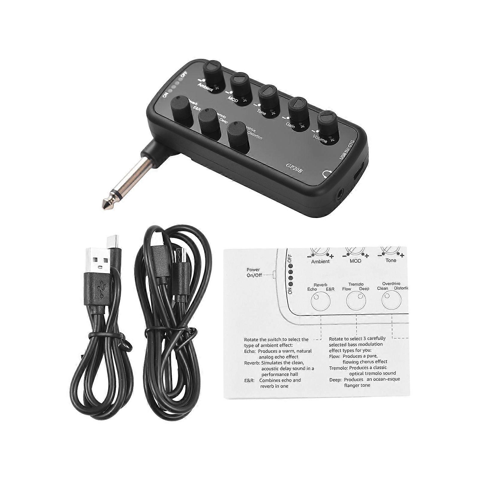 Bass Amplifier Mini Amp Portable Headphone Bass Amplifier Plug and Play for Electric Bass Musical Instrument 3 Built-In Speaker Simulations OTG Intern