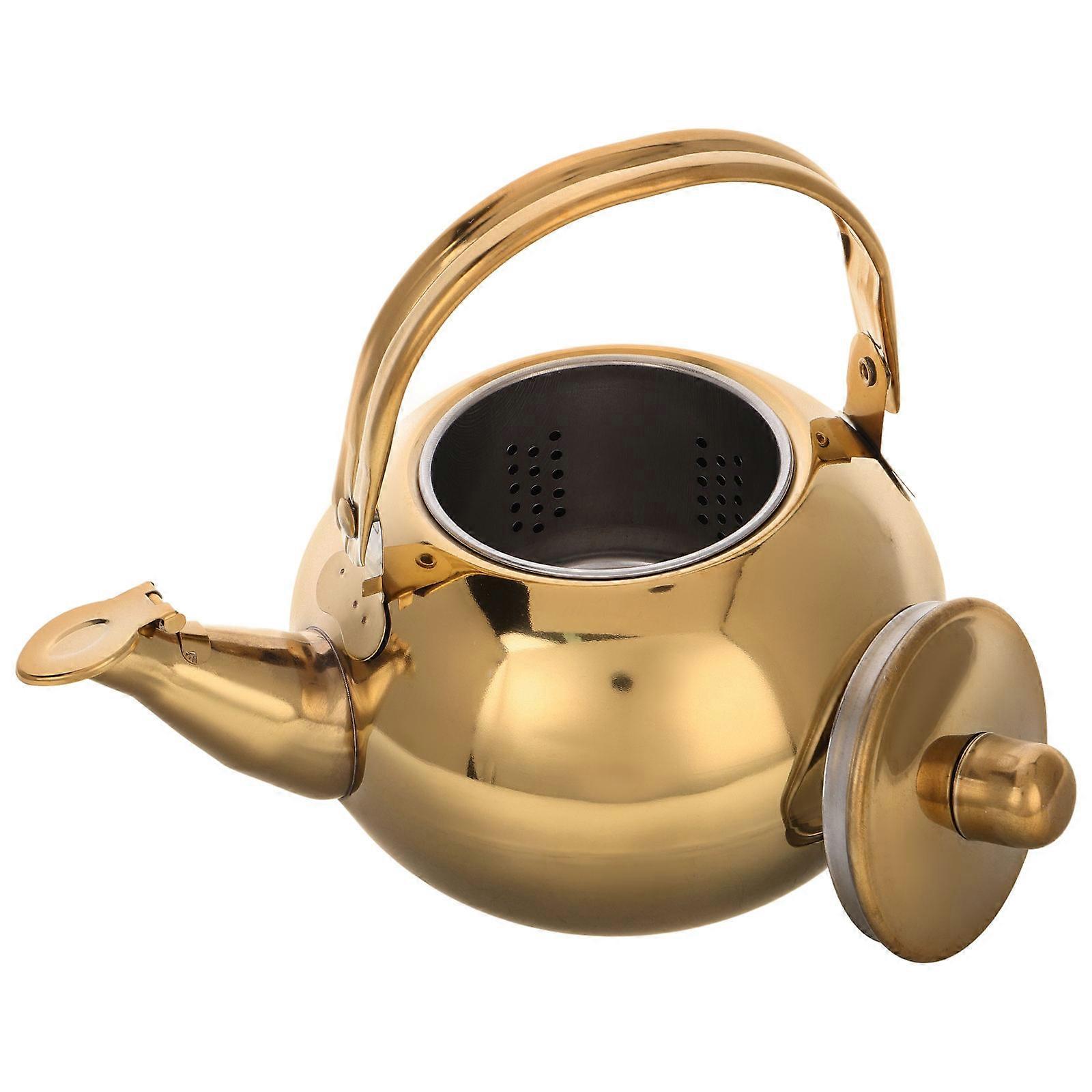 Tea Infuser Kettle Stainless Steel Tea Kettle for Daily Use Kitchenware Golden Material Brewing Tea Whistling 1Set