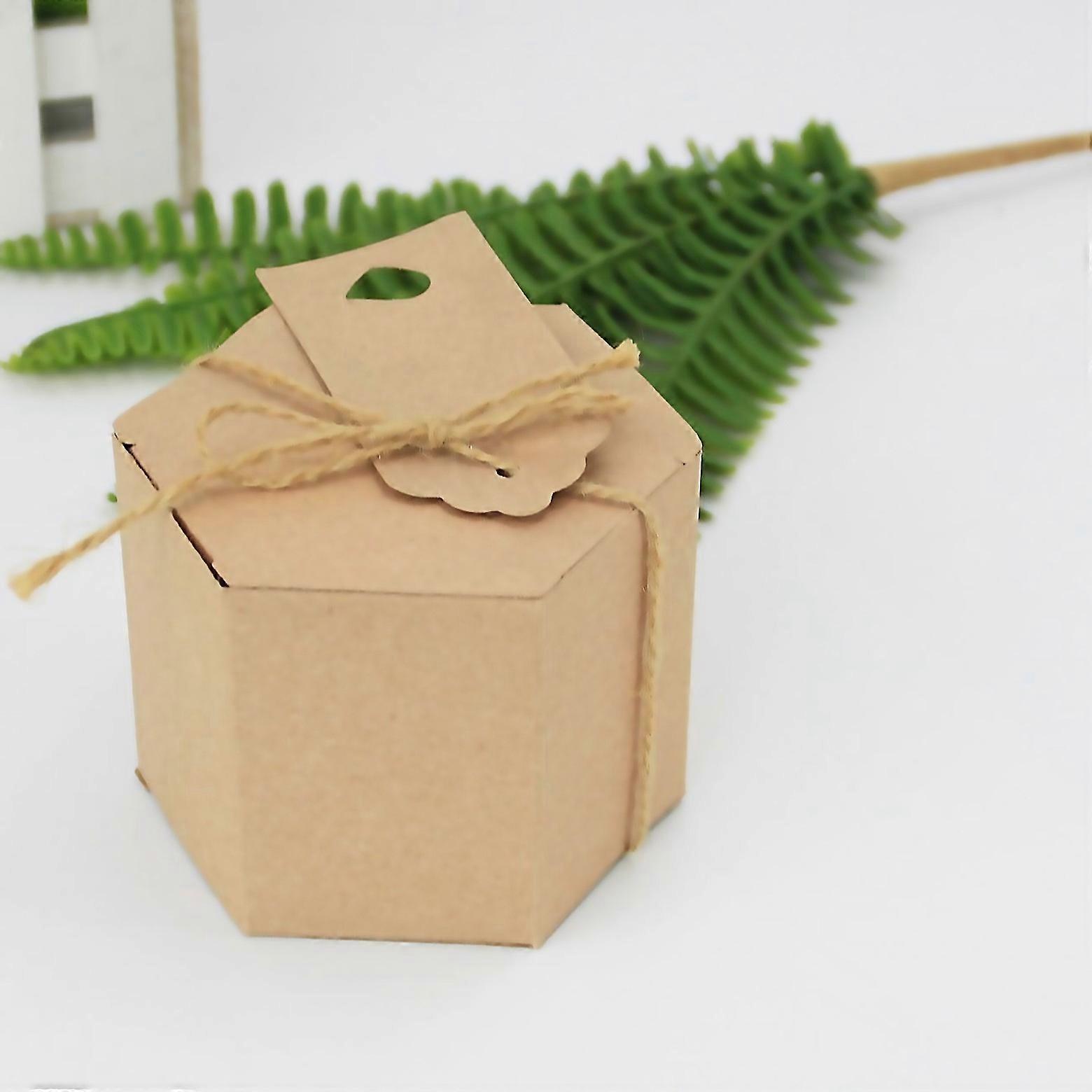 For 50pcs Kraft Paper Candy Box Hexagonal Carton Candy Box Gift Box With Twine And Tag Wedding Party