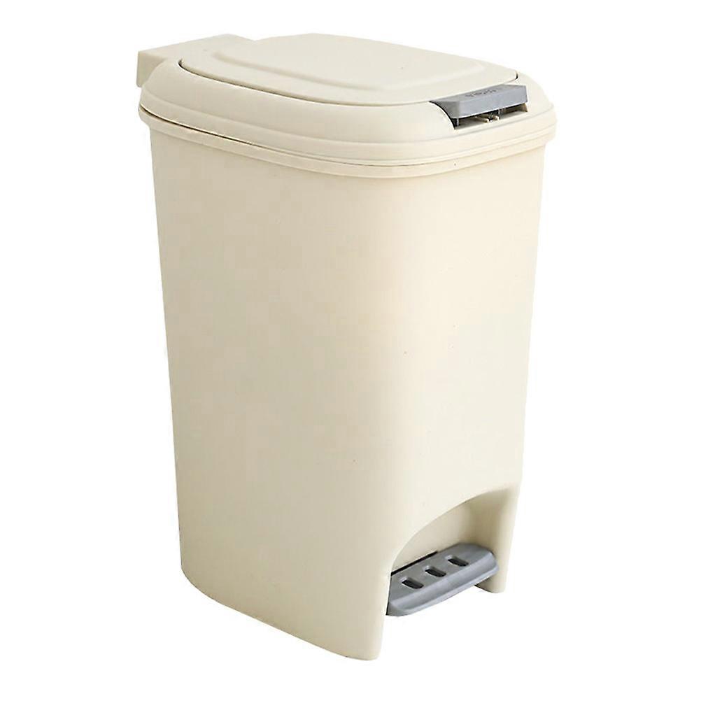 Large Capacity Rectangular Trash Bin for Households Kitchen Beige Pp with Foot Pedal Operation 1Pack