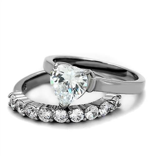 High polished (no plating) Stainless Steel Ring with AAA Grade CZ in Clear for Women Style TK2176