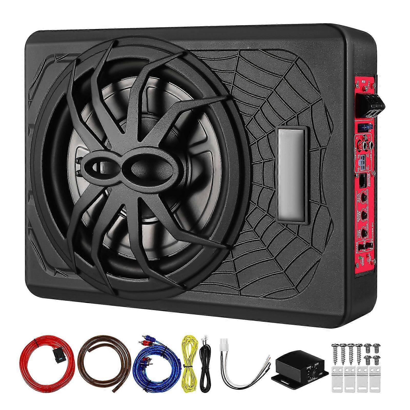 Slim Under Seat Powered Car Subwoofer - Car/Truck Sub Built in Amplifier Subwoofer - 800W Powerful Bass Speaker with Ambient Light