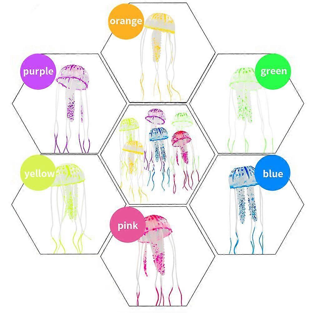 Decor for Fish Tank Artificial Jellyfish Glowing Effect 6Pcs