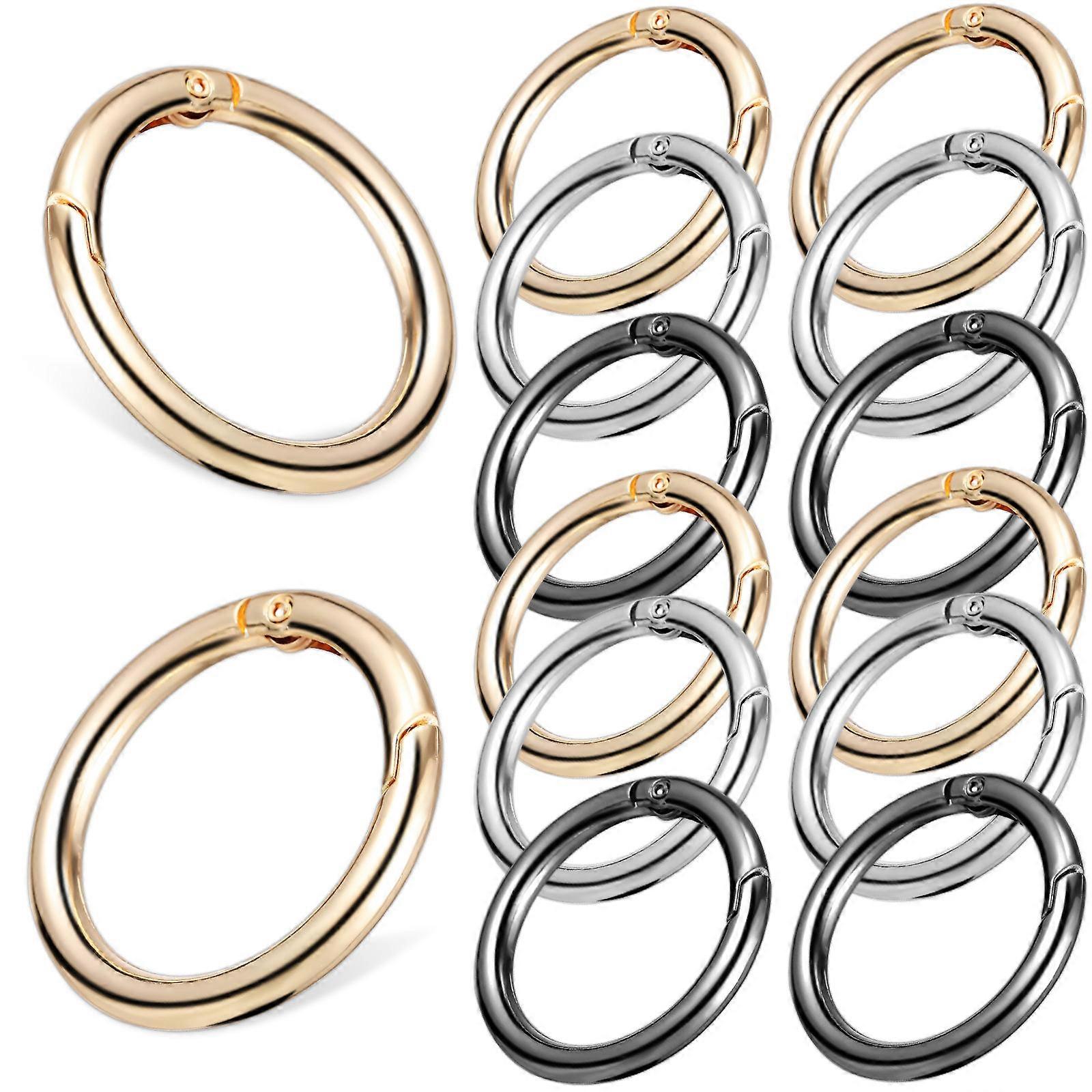 Round Keychain Clip 15 Pcs Spring Mechanism Clips for Dog Collars Luggage Straps Keychains and Crafts Metal