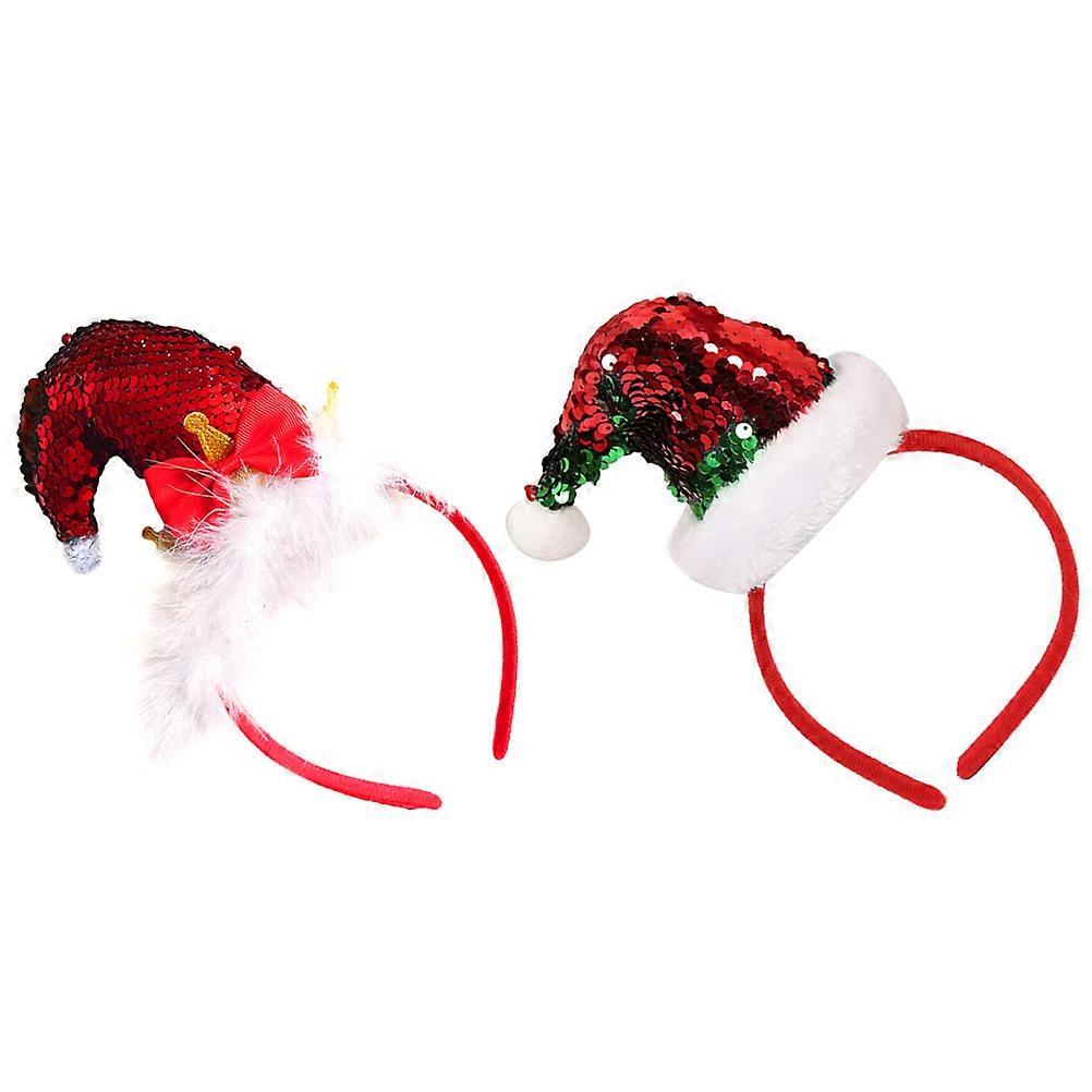 Xmas Hat Headbands for Decoration 4Pcs Red Sequin Style Christmas Headband