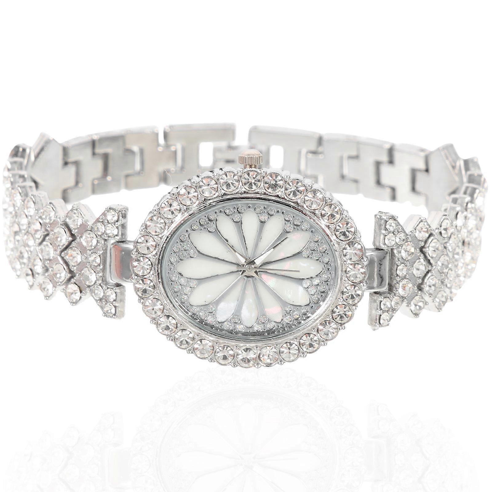 Fashionable Girl Wristwatch 5Pcs Silver Accessory Perfect For Students And Office Workers With Precise Time Function
