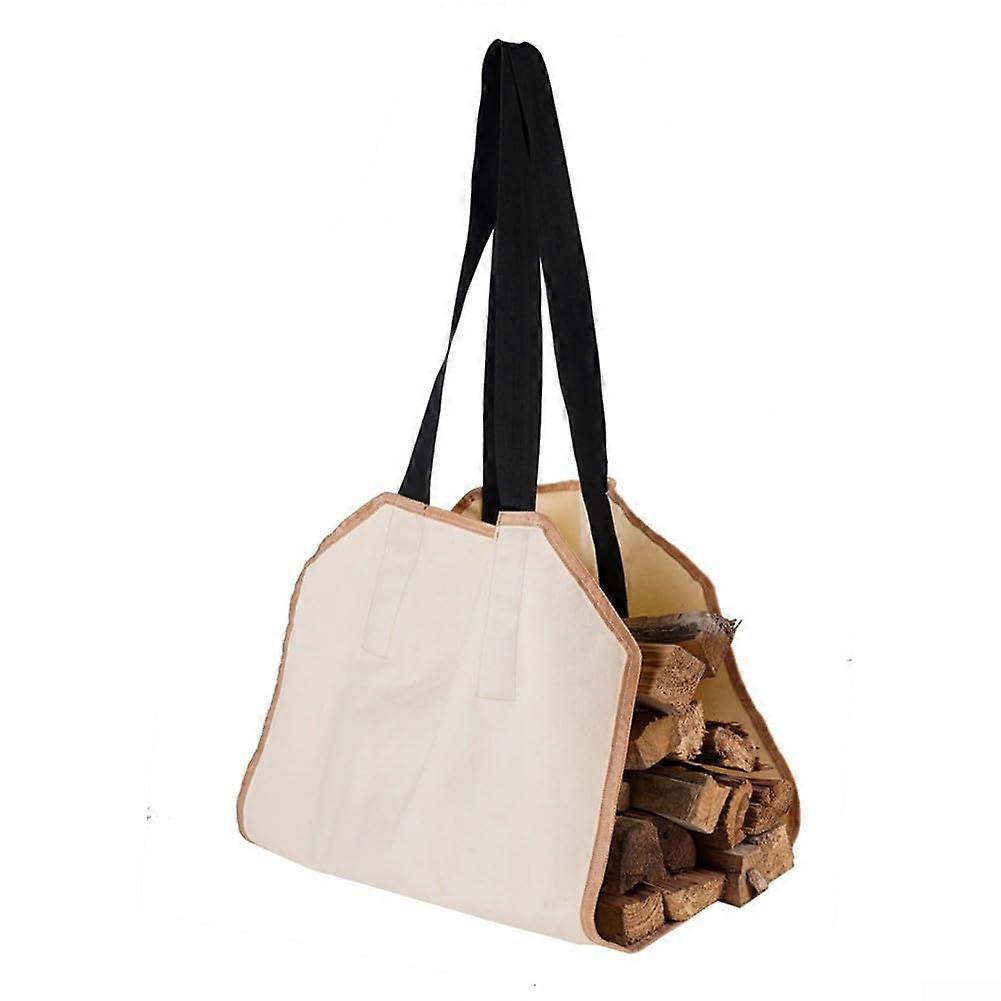 Canvas Firewood Carrier Bag, 100x50cm, Reinforced Handles, Beige, Outdoor Camping & Fireplace Use Large Capacity