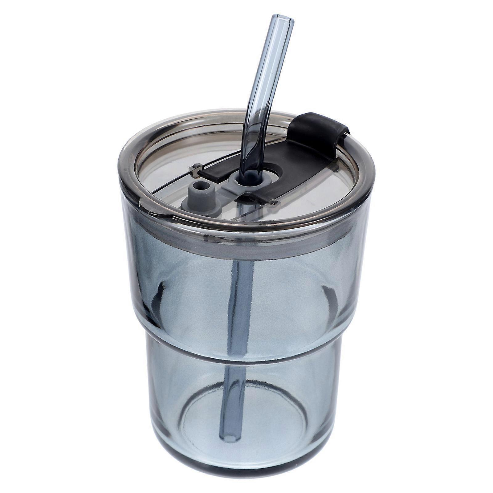 4Pcs Grey Glass Drinking Cups Perfect For Iced Coffee And Yogurt Storage With Practical Lid And Straw Design