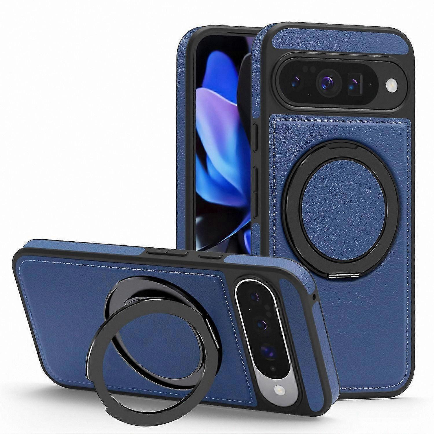 Ring Kickstand Case for Pixel 10 Pro, MagSafe Compatible PU Leather Back Cover with Stand Function for Enhanced Grip and Protection