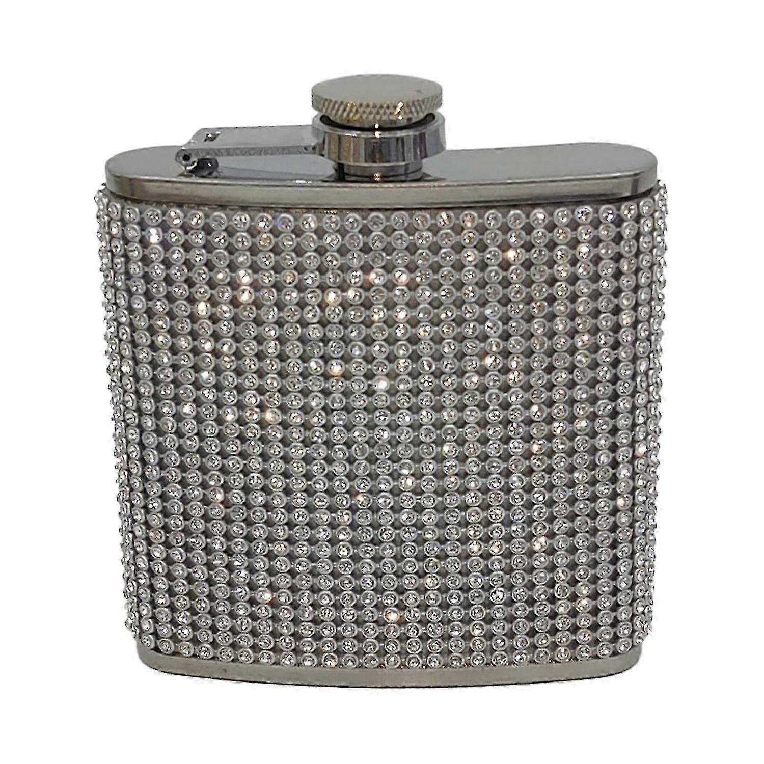 180ml Rhinestone Studded Hip Flask Leak-proof 304 Stainless Steel Reusable Anti-drop Wine Flask for -HK603