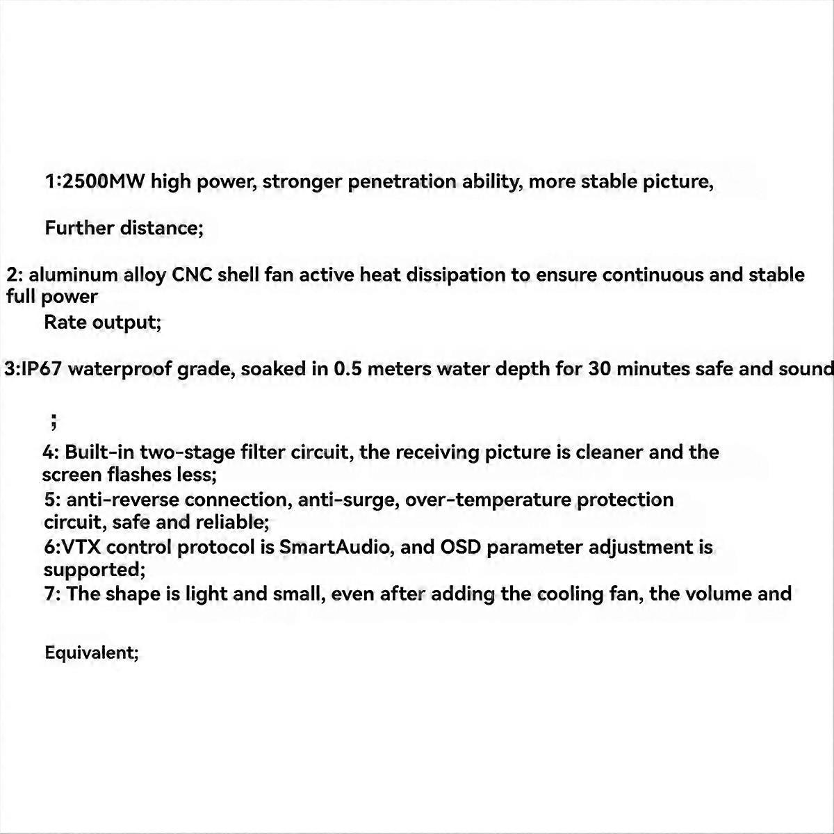 5,8G 2,5W VTX 2500mW 40CH IP67 Wasserdichter FPV Audio-Video-Transmitter