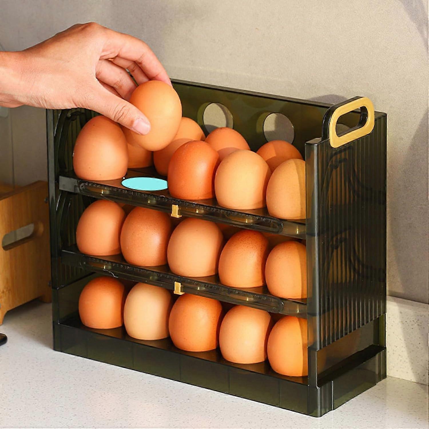 Egg Container 3Layer 30Grid Plastic Refrigerator Egg Storage Box And Holder Reversible Large Capacity Space Saving