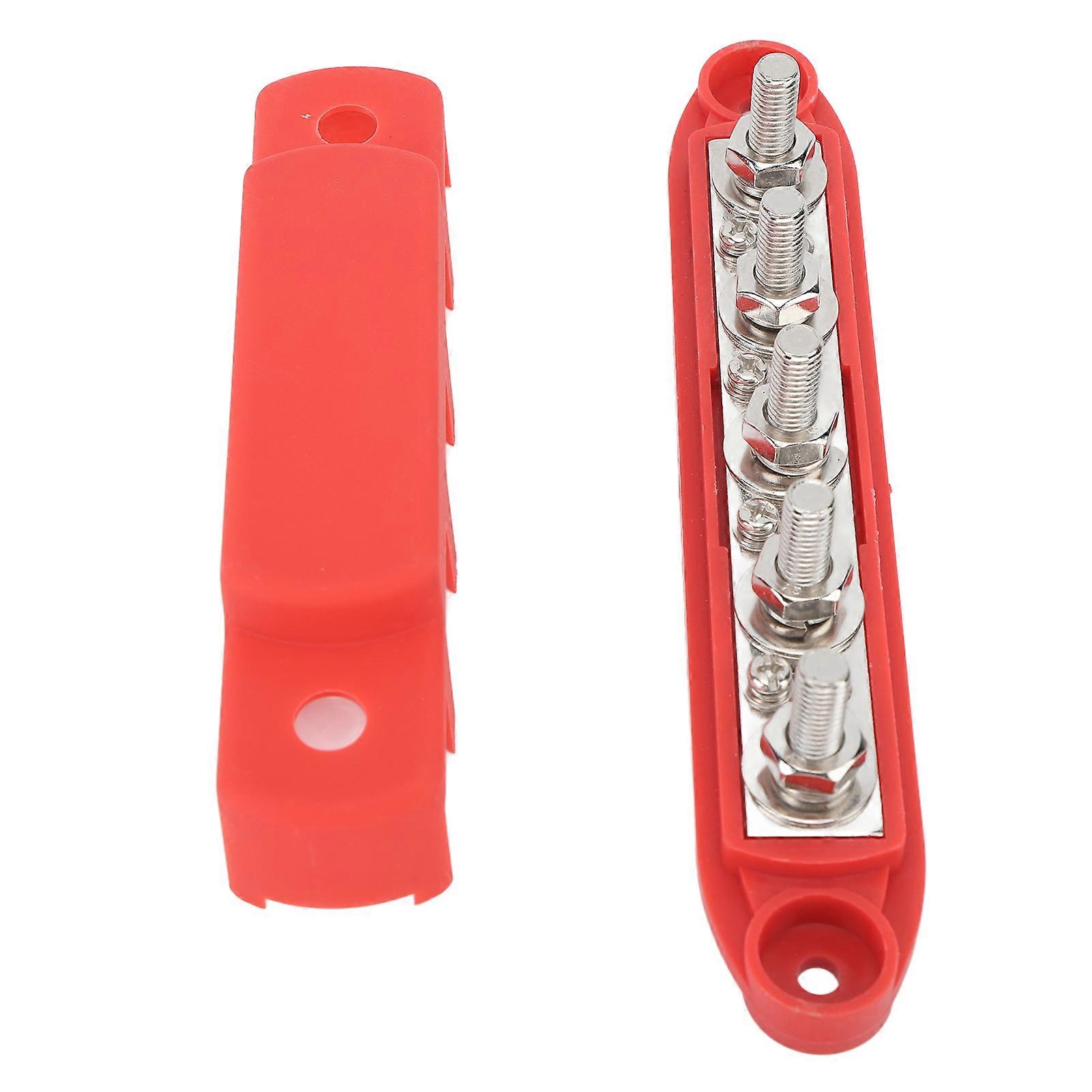 Battery Bus Bar DC12V to 48V 250A M8 High Current 5 Stud Distribution Terminal Block for Cars RVs Ships Yachts Red 