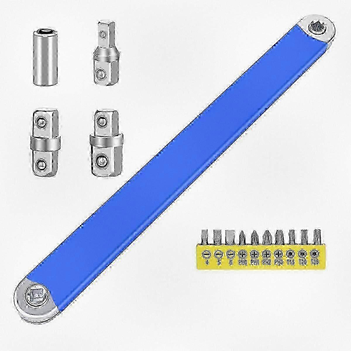 15 Inch 0 Degree Ratchet Extension Wrench Set with 1/2 1/4 3/8 Square Drive Adapters for Tight Spaces
