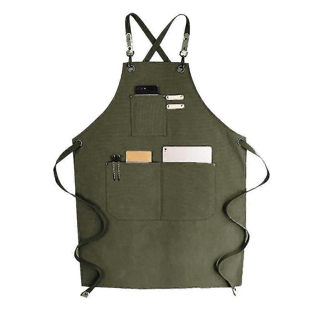 Bib Apron, Kitchen Cooking Baking Canvas Apron with Adjustable Strap and Large Pockets