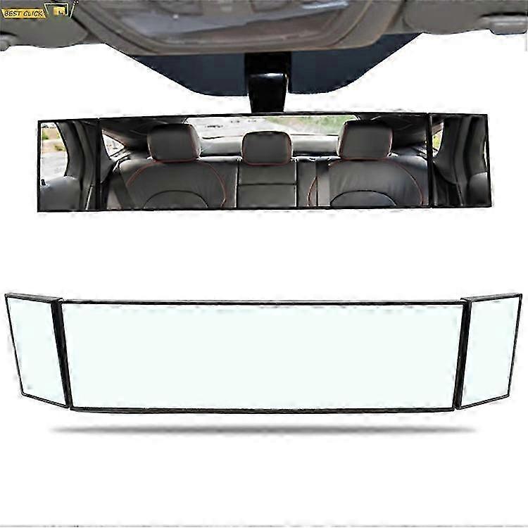 SD-2411 High Definition Glass Universal Tri-Fold Car Rearview Mirror Wide Angle Curved Mirror