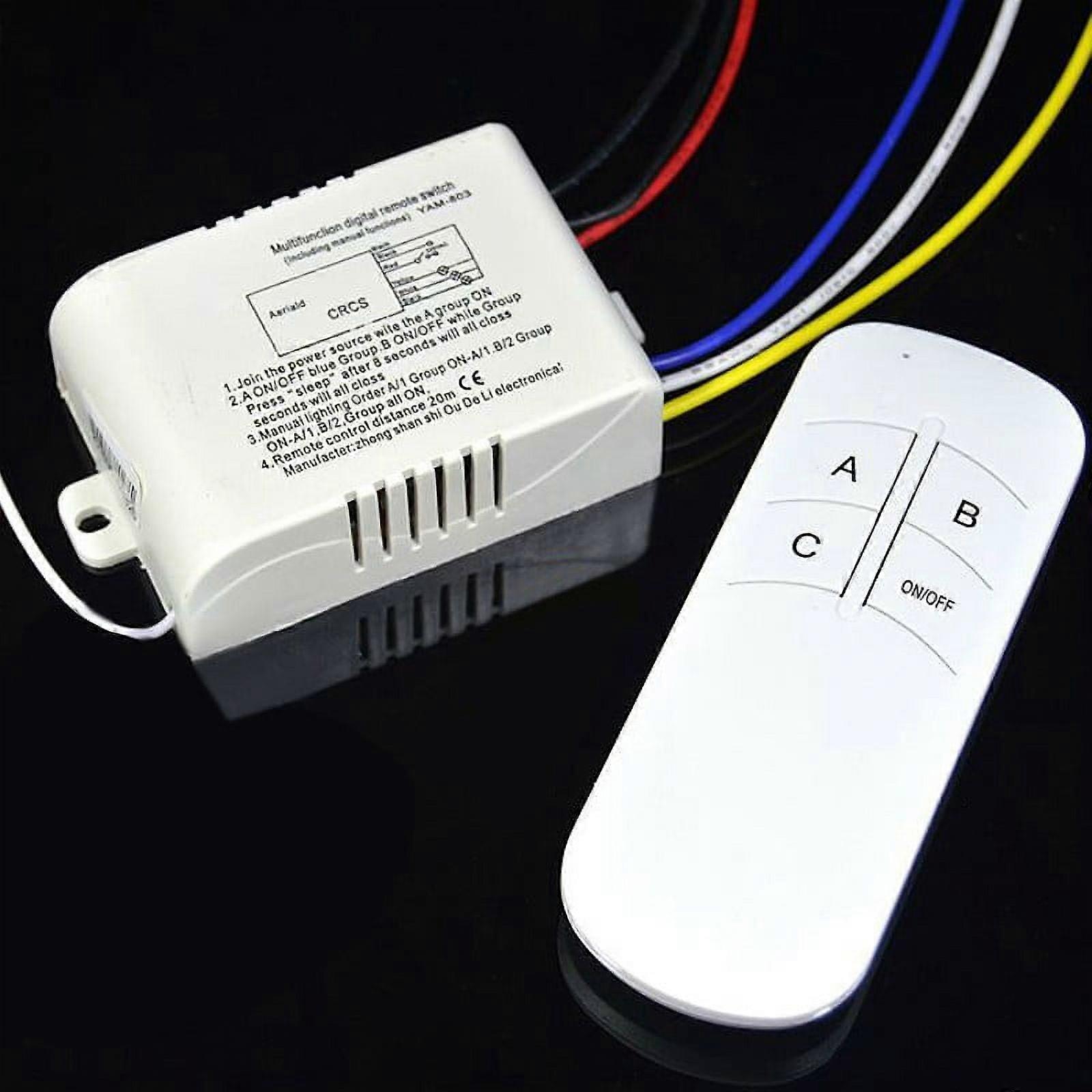 ON/OFF 220V Wireless Light RF Remote Control Switch and Receiver Kit for Ceiling Lights, Fans, Lamps, No Wiring 3 Way