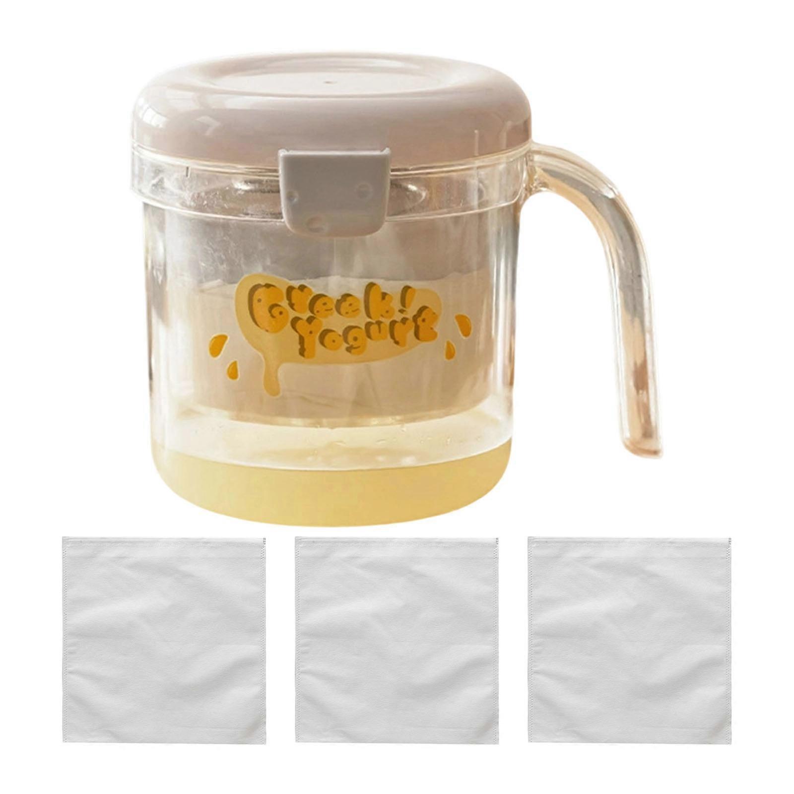 Yogurt Strainer Reusable with Mesh Homemade Kitchen Food Gadget Tool Steel Spring Home Use with Lid Yogurt Maker  White