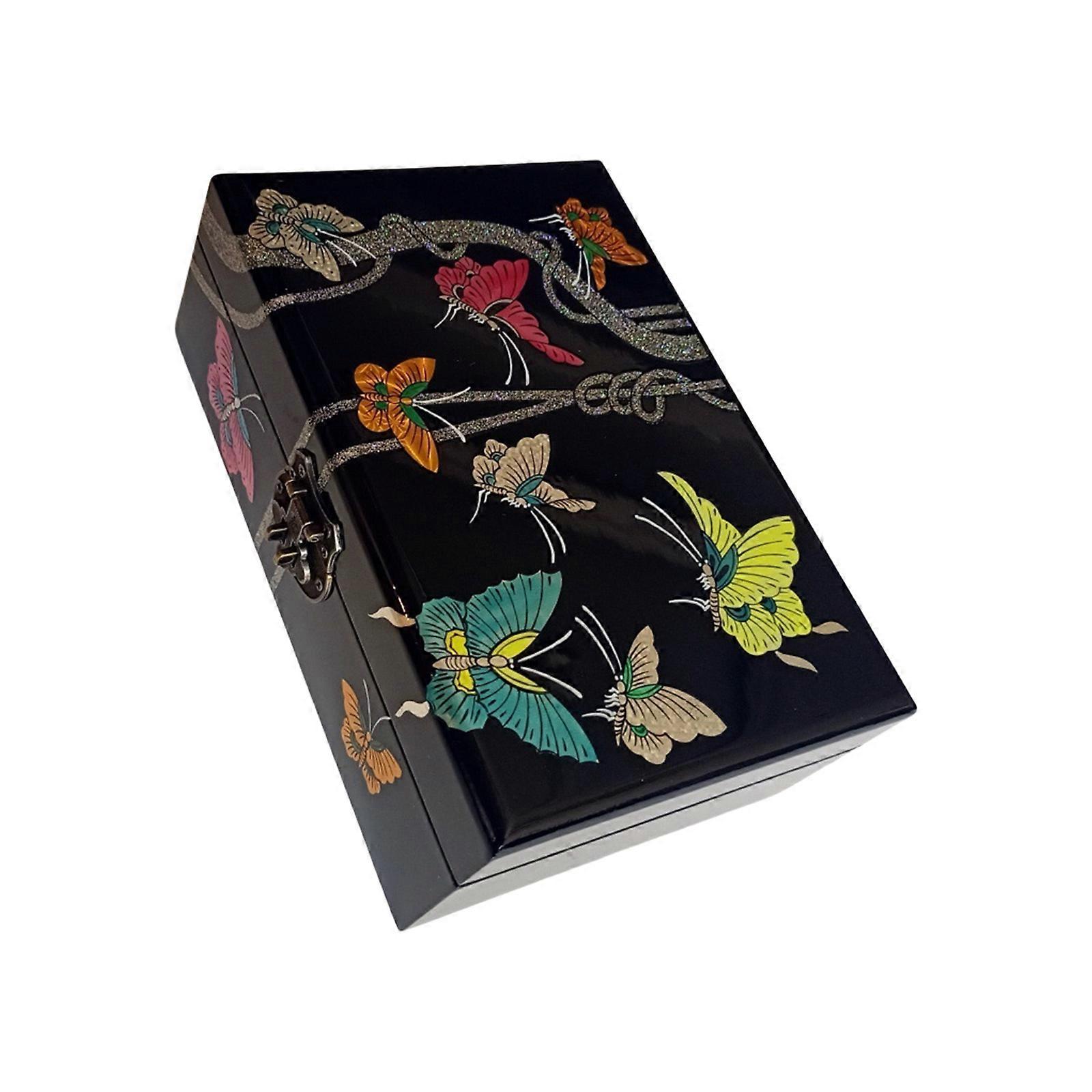 Hand Painted Wood Jewelry Box With Secure Lock Mechanism for Safe Storage and Decorative Home Display Multicolor