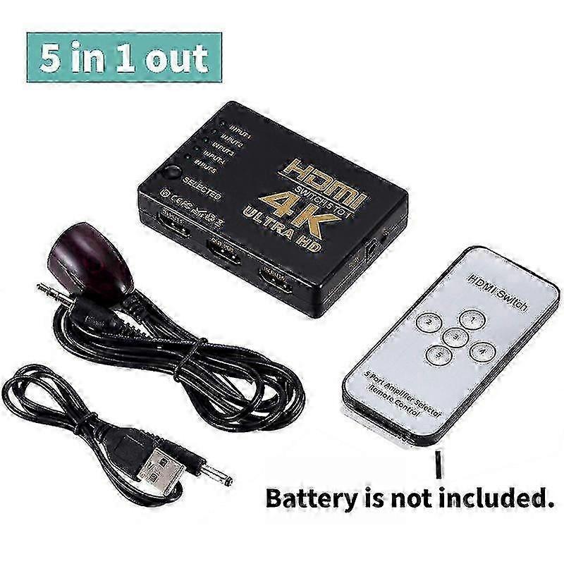 4K HDMI Switcher 5 in 1 Out HDMI-compatible Splitter Switch Adapter HD-MI Selector Video Box Adapter With IR Remote for PC HDTV DVD PS4