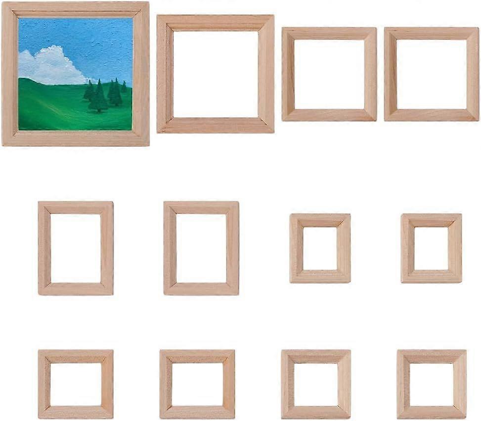 12 Pcs Miniature Wood Photo Frames 7 Styles Wooden Mini Picture Frame Mini House Decoration Simulation Picture Frame Rectangle Dollhouse Photo Frames 