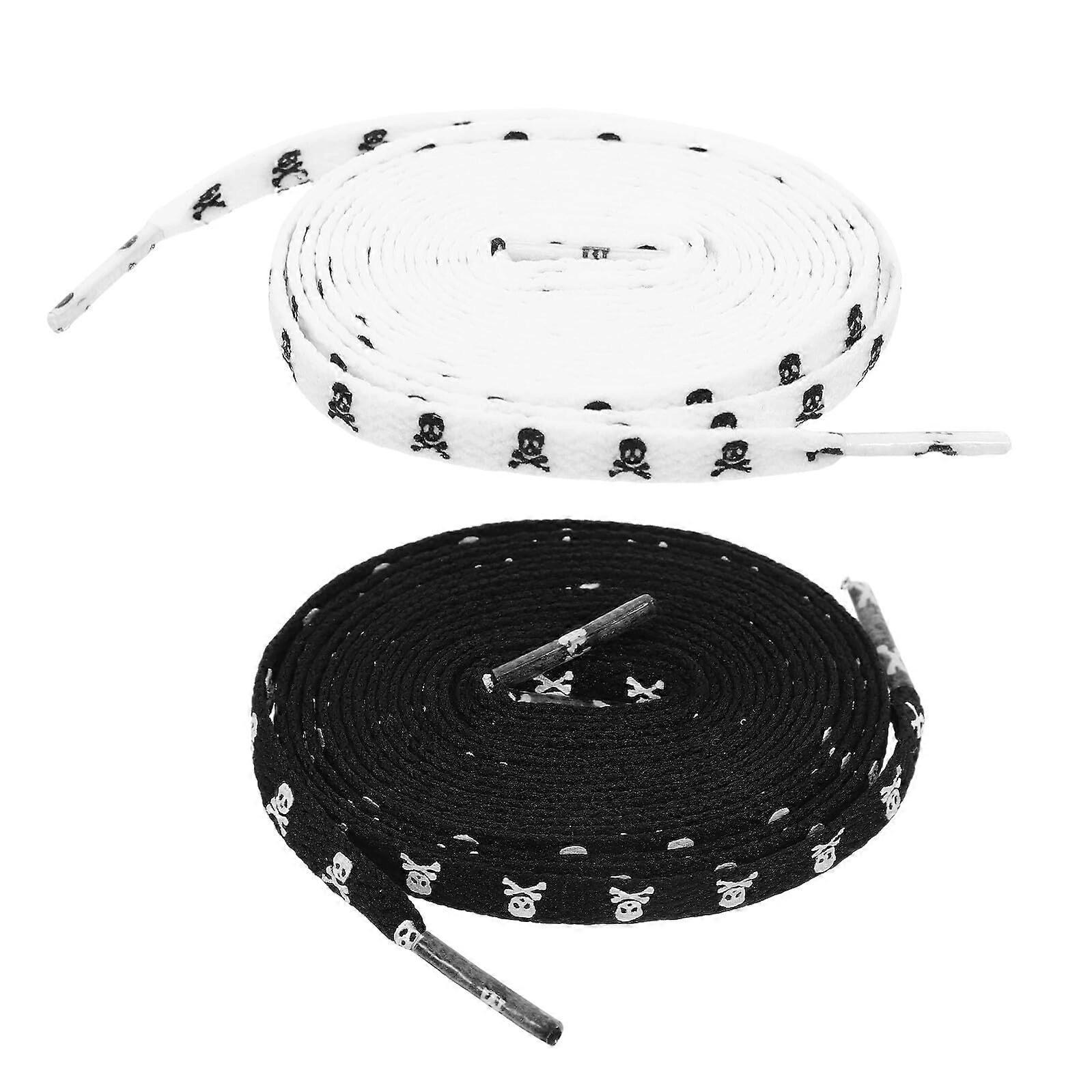 2 Pack Skull Print Flat Shoelaces Thick Rope for Canvas Sneakers Casual Shoes Black White