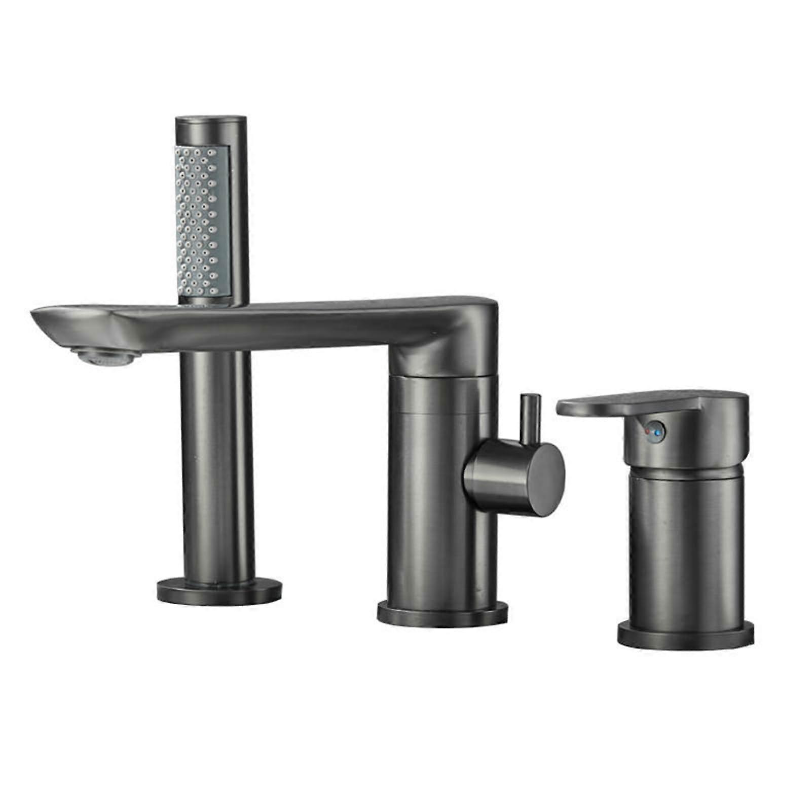 Bath Mixer Tap with Shower Filler 3 Hole Brass 360° Swivel Single Handle for Bathtub Gray