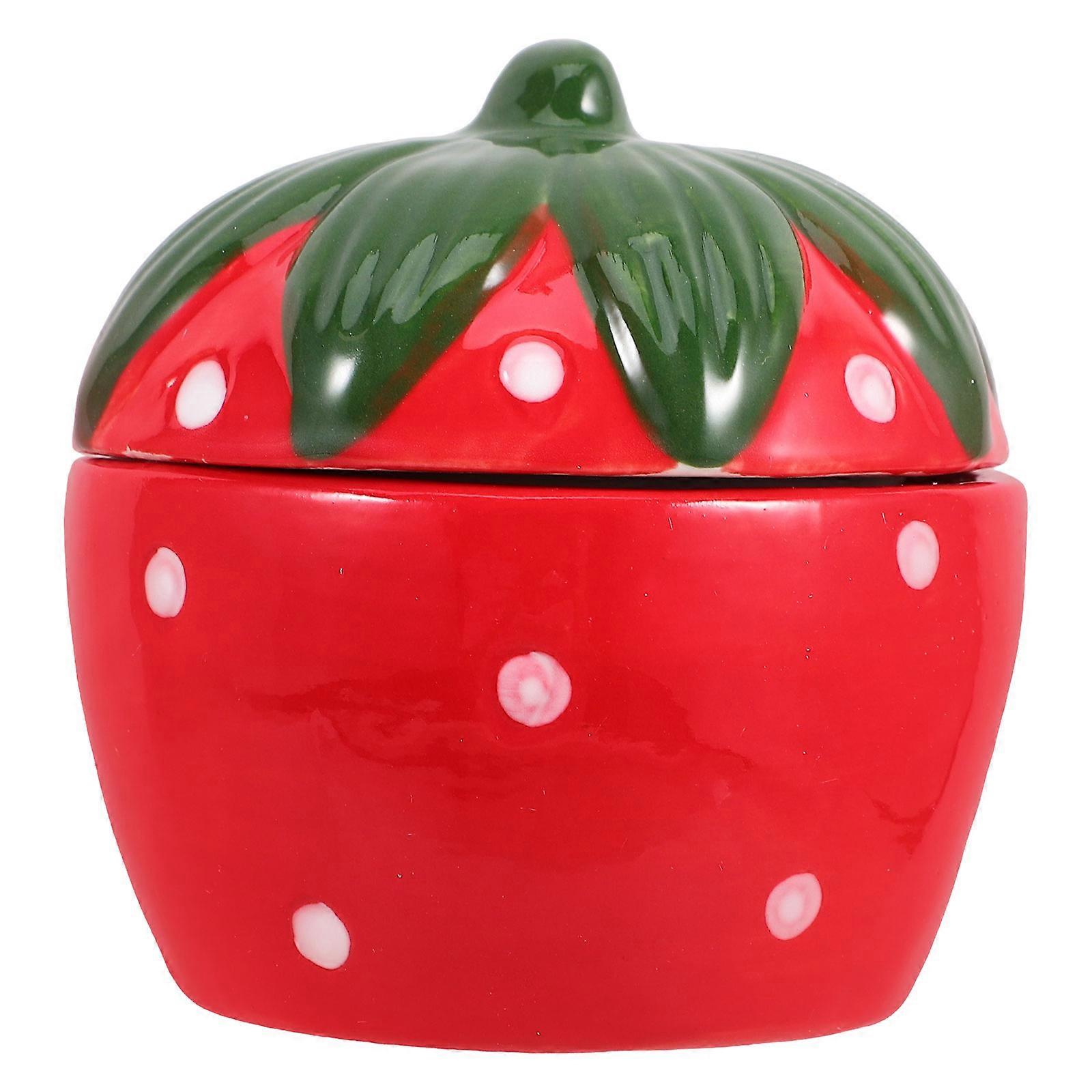 Red Ceramic Strawberry Jar for Jewelry Storage with Spacious Interior