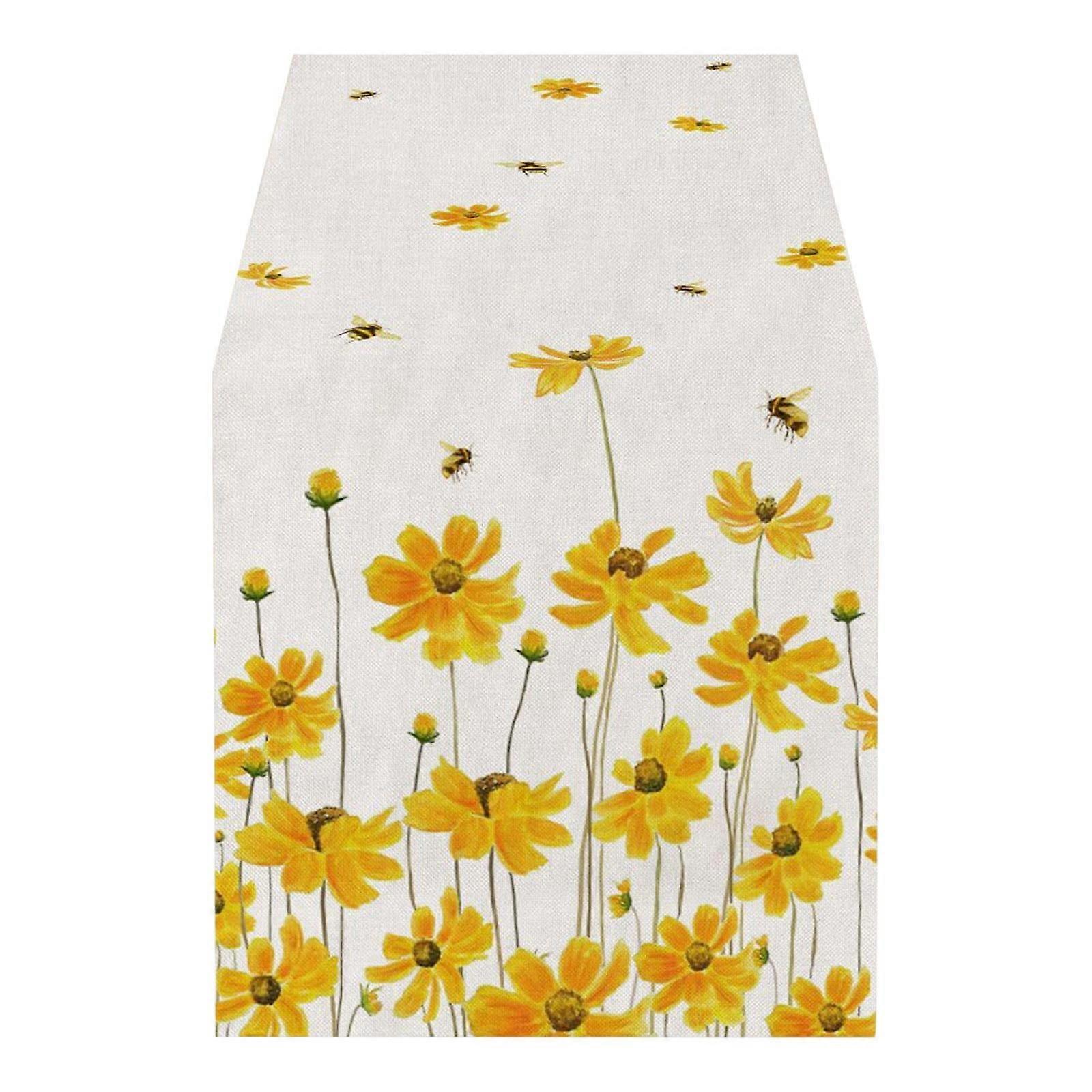 Yakbaofuo Decorative Table Banner Spring And Summer Atmosphere Home Layout Table Flag Flower Printed Tablecloth