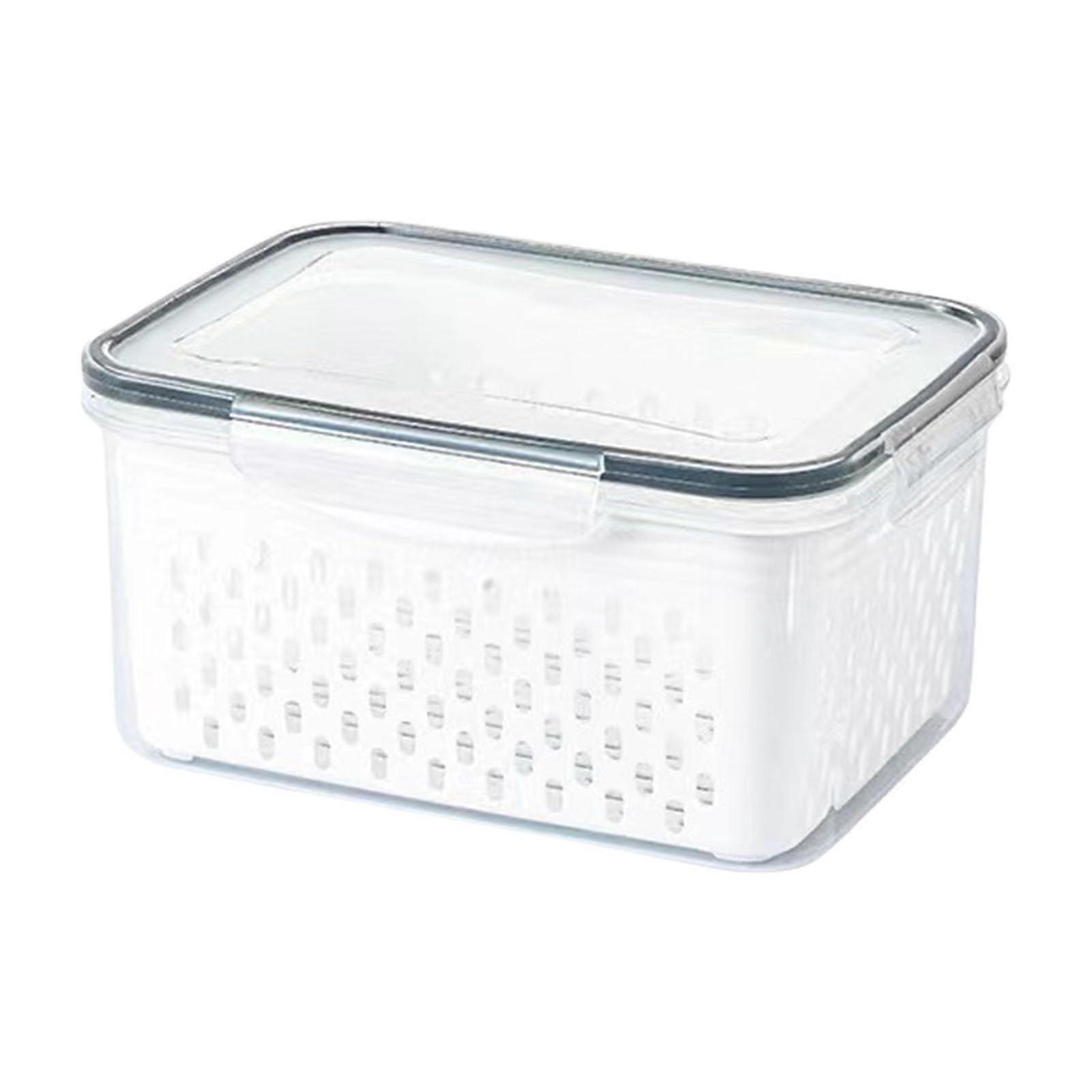 Stackable Clear Food Storage Container with BuiltIn Drain Basket for Refrigerator 850ML