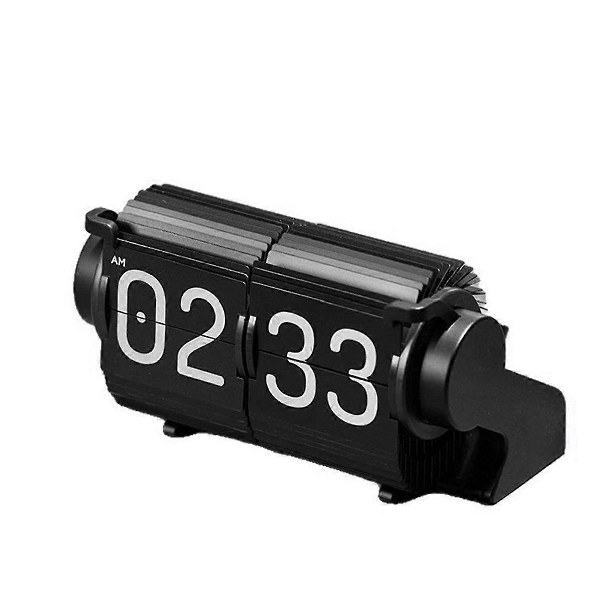 Vintage Flip Clock Smart Mechanical Desk Calendar with Automatic Date & Alarm,Page Turning Clock for Home Decor Black