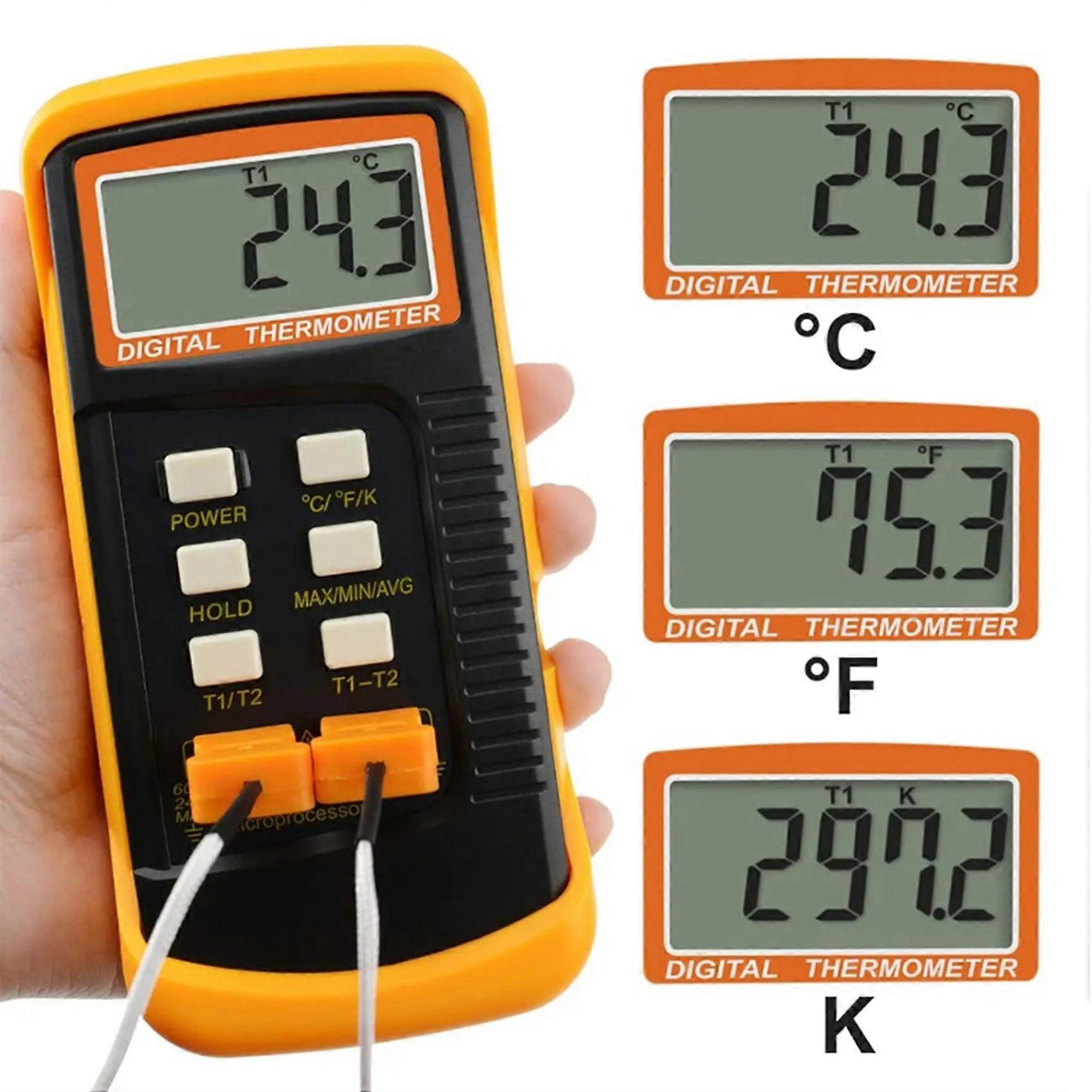 2 Set Precise Temperature Measurement Monitoring Heat Meter with 8 Thermocouples Probes Sensor K Type