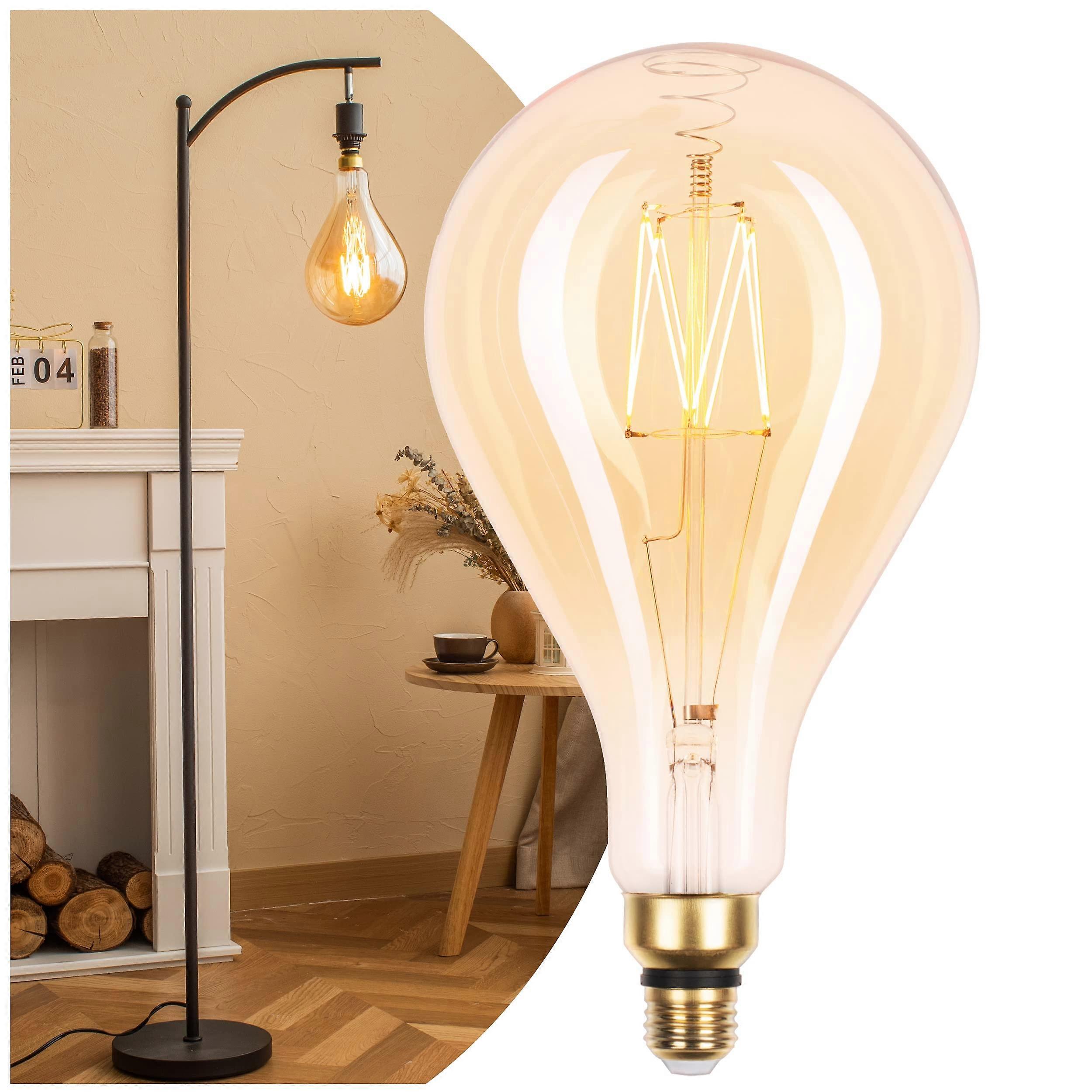 Oversized Amber Glass LED Edison Bulb, Dimmable Vintage Design 2000K Warm White E26 7W