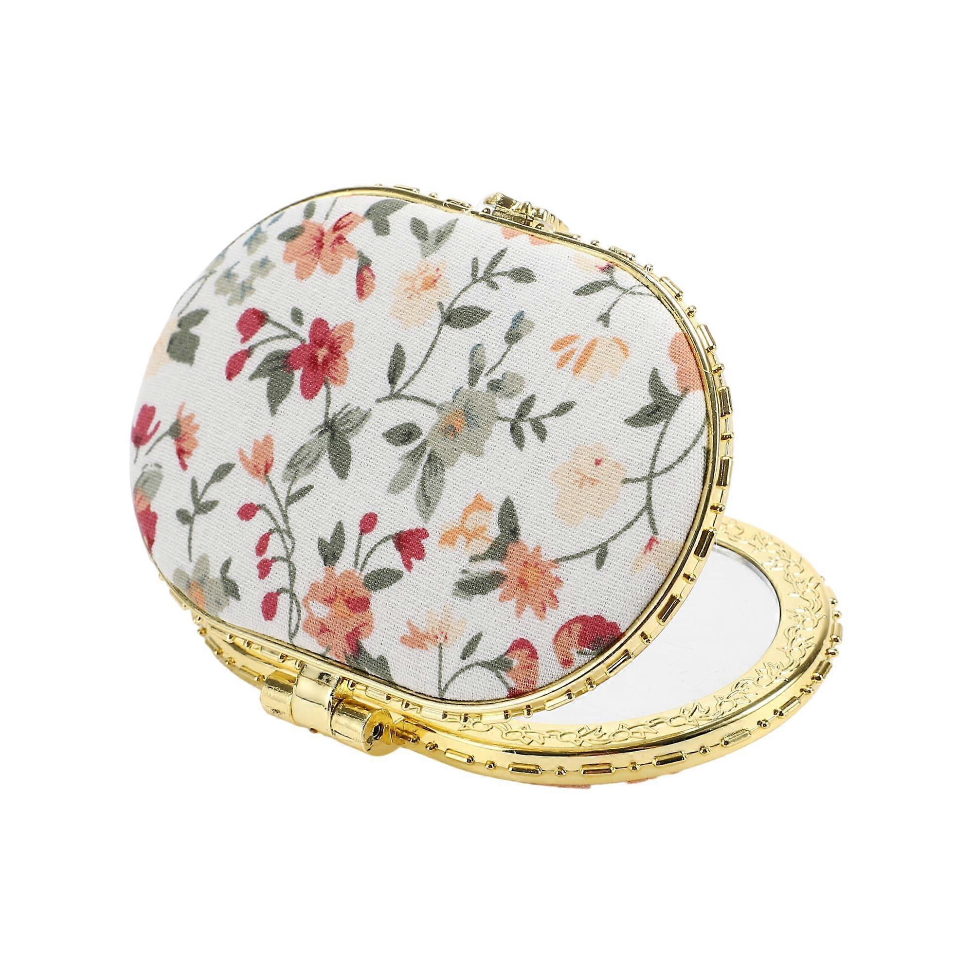 Compact Mirror for Purse with Full Face Viewing, Vintage Floral Pocket Mirror, White Oval Folding Design