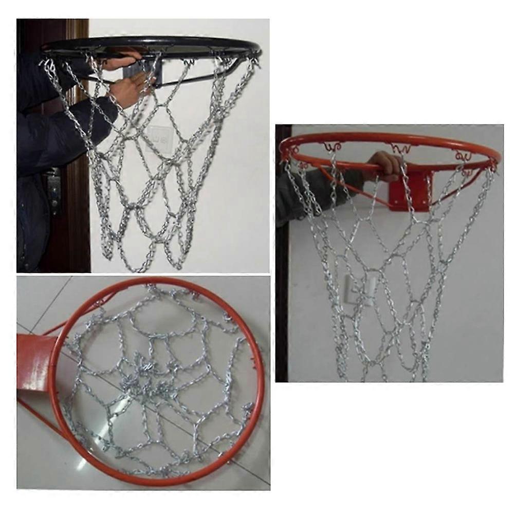 Metal Basketball Net 2 Pcs Chain Link Outdoor Courts Easy Attachment Standard Design For Schools 17.7X0.4X0.4 Inch
